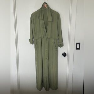 Vintage Olive Green Long Sleeve Trench Coat
